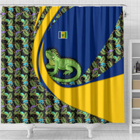 Saint Vincent and the Grenadines Iguana Shower Curtain with Tropical Leaf Pattern and National Flag - Wonder Print Shop