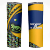 Saint Vincent and the Grenadines Iguana Skinny Tumbler with Tropical Leaf Pattern and National Flag - Wonder Print Shop