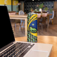 Saint Vincent and the Grenadines Iguana Skinny Tumbler with Tropical Leaf Pattern and National Flag - Wonder Print Shop