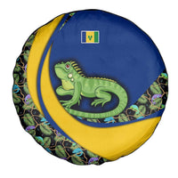 Saint Vincent and the Grenadines Iguana Spare Tire Cover with Tropical Leaf Pattern and National Flag - Wonder Print Shop