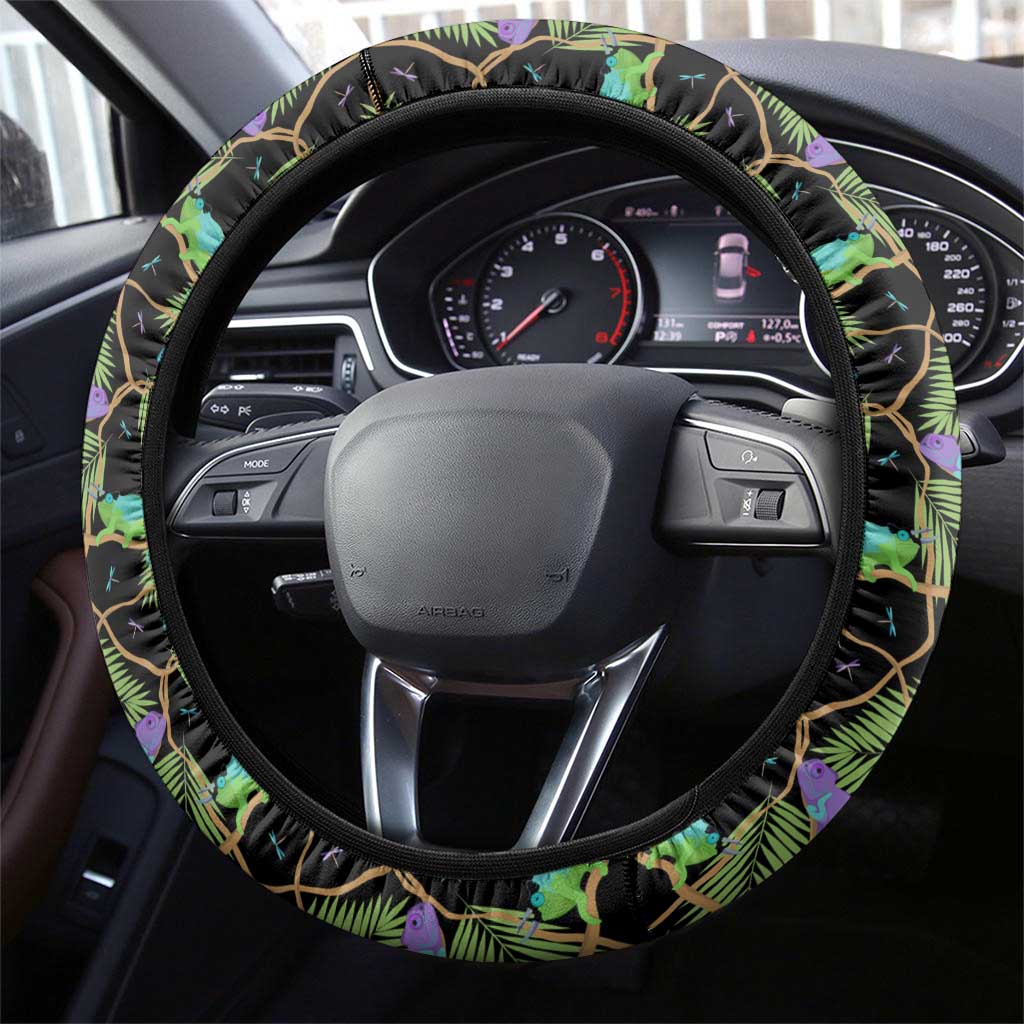 Saint Vincent and the Grenadines Iguana Steering Wheel Cover with Tropical Leaf Pattern and National Flag - Wonder Print Shop