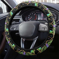 Saint Vincent and the Grenadines Iguana Steering Wheel Cover with Tropical Leaf Pattern and National Flag - Wonder Print Shop