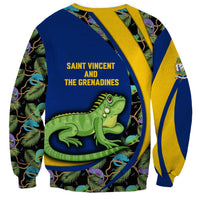 Saint Vincent and the Grenadines Iguana Sweatshirt with Tropical Leaf Pattern and National Flag - Wonder Print Shop