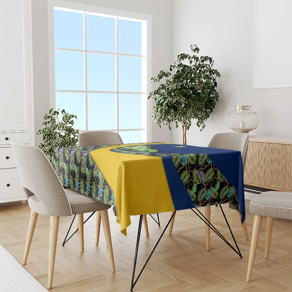 Saint Vincent and the Grenadines Iguana Tablecloth with Tropical Leaf Pattern and National Flag - Wonder Print Shop