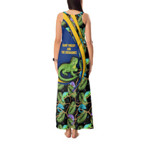 Saint Vincent and the Grenadines Iguana Tank Maxi Dress with Tropical Leaf Pattern and National Flag - Wonder Print Shop