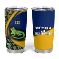 Saint Vincent and the Grenadines Iguana Tumbler Cup with Tropical Leaf Pattern and National Flag - Wonder Print Shop