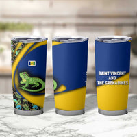 Saint Vincent and the Grenadines Iguana Tumbler Cup with Tropical Leaf Pattern and National Flag - Wonder Print Shop