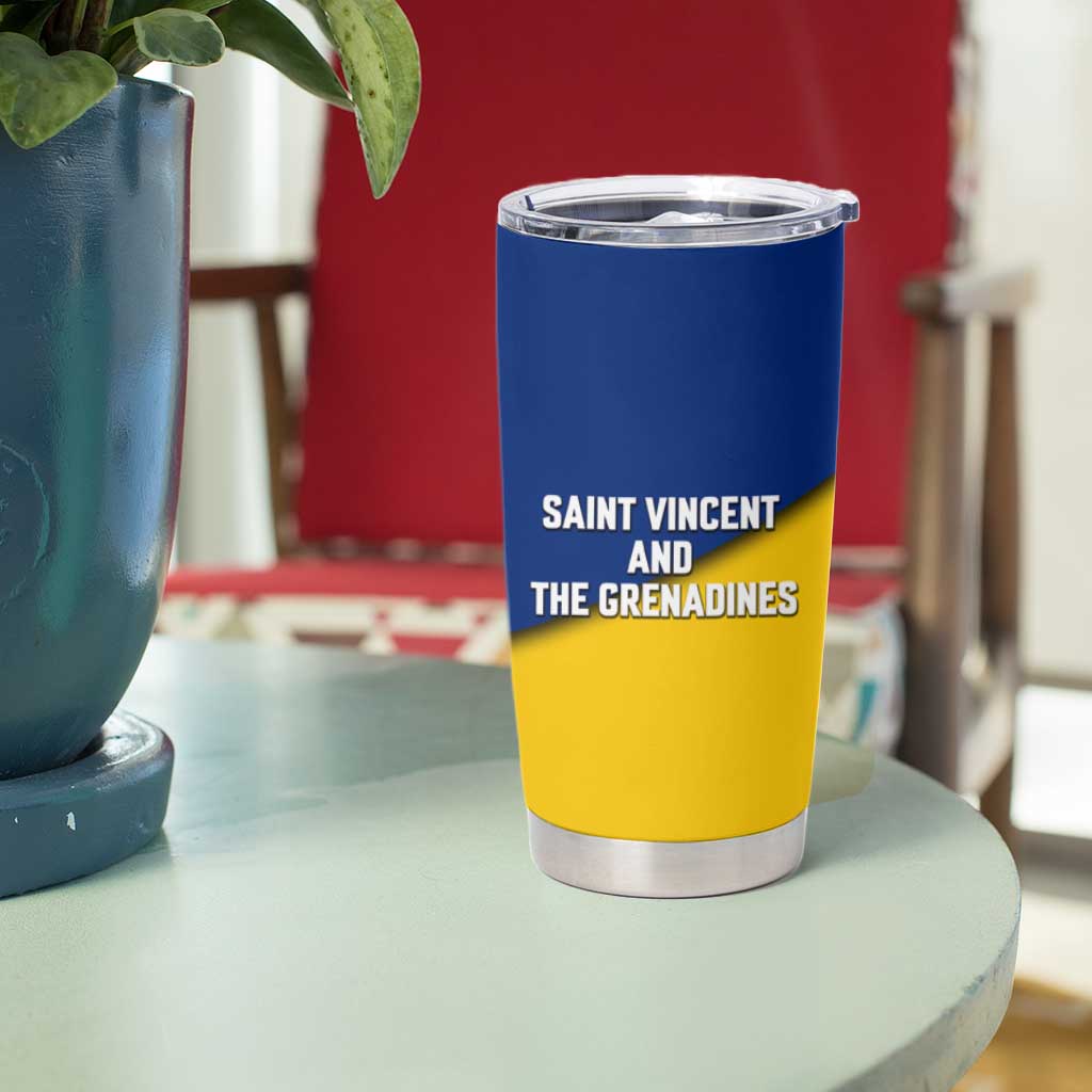 Saint Vincent and the Grenadines Iguana Tumbler Cup with Tropical Leaf Pattern and National Flag - Wonder Print Shop