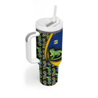 Saint Vincent and the Grenadines Iguana Tumbler With Handle with Tropical Leaf Pattern and National Flag - Wonder Print Shop