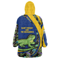 Saint Vincent and the Grenadines Iguana Wearable Blanket Hoodie with Tropical Leaf Pattern and National Flag - Wonder Print Shop