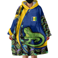 Saint Vincent and the Grenadines Iguana Wearable Blanket Hoodie with Tropical Leaf Pattern and National Flag - Wonder Print Shop
