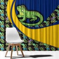 Saint Vincent and the Grenadines Iguana Window Curtain with Tropical Leaf Pattern and National Flag - Wonder Print Shop