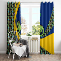 Saint Vincent and the Grenadines Iguana Window Curtain with Tropical Leaf Pattern and National Flag - Wonder Print Shop