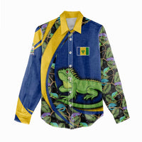 Saint Vincent and the Grenadines Iguana Women Casual Shirt with Tropical Leaf Pattern and National Flag - Wonder Print Shop
