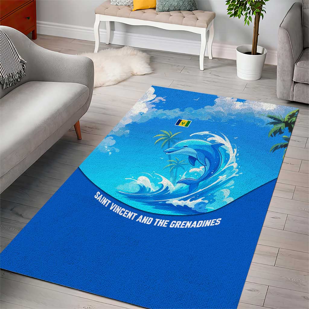 Saint Vincent and the Grenadines Dolphin Area Rug with Ocean Wave and Tropical Island Design - Wonder Print Shop