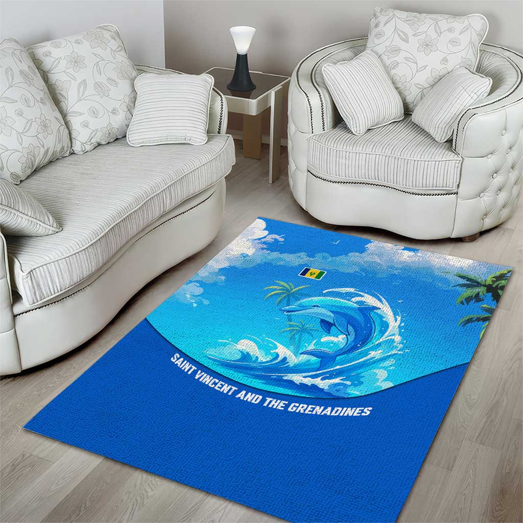 Saint Vincent and the Grenadines Dolphin Area Rug with Ocean Wave and Tropical Island Design - Wonder Print Shop