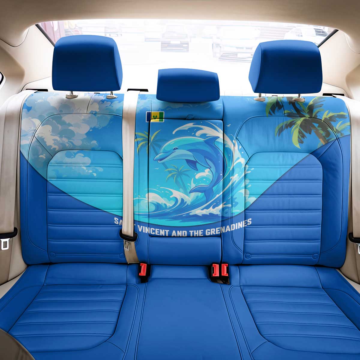 Saint Vincent and the Grenadines Dolphin Back Car Seat Cover with Ocean Wave and Tropical Island Design - Wonder Print Shop