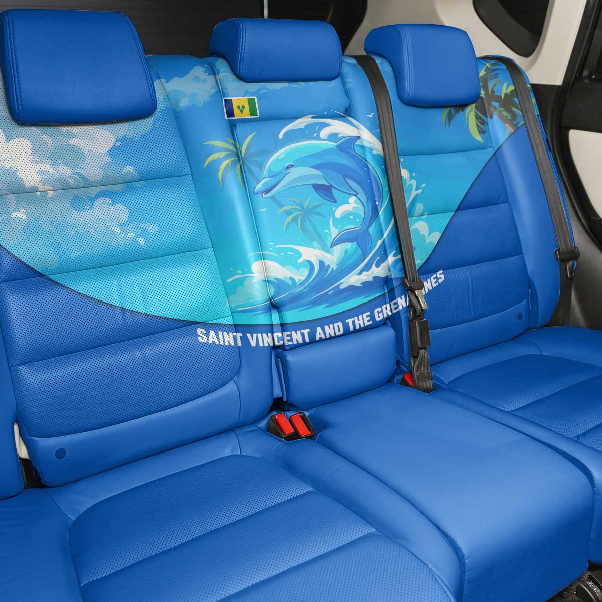 Saint Vincent and the Grenadines Dolphin Back Car Seat Cover with Ocean Wave and Tropical Island Design - Wonder Print Shop