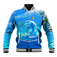 Saint Vincent and the Grenadines Dolphin Baseball Jacket with Ocean Wave and Tropical Island Design - Wonder Print Shop