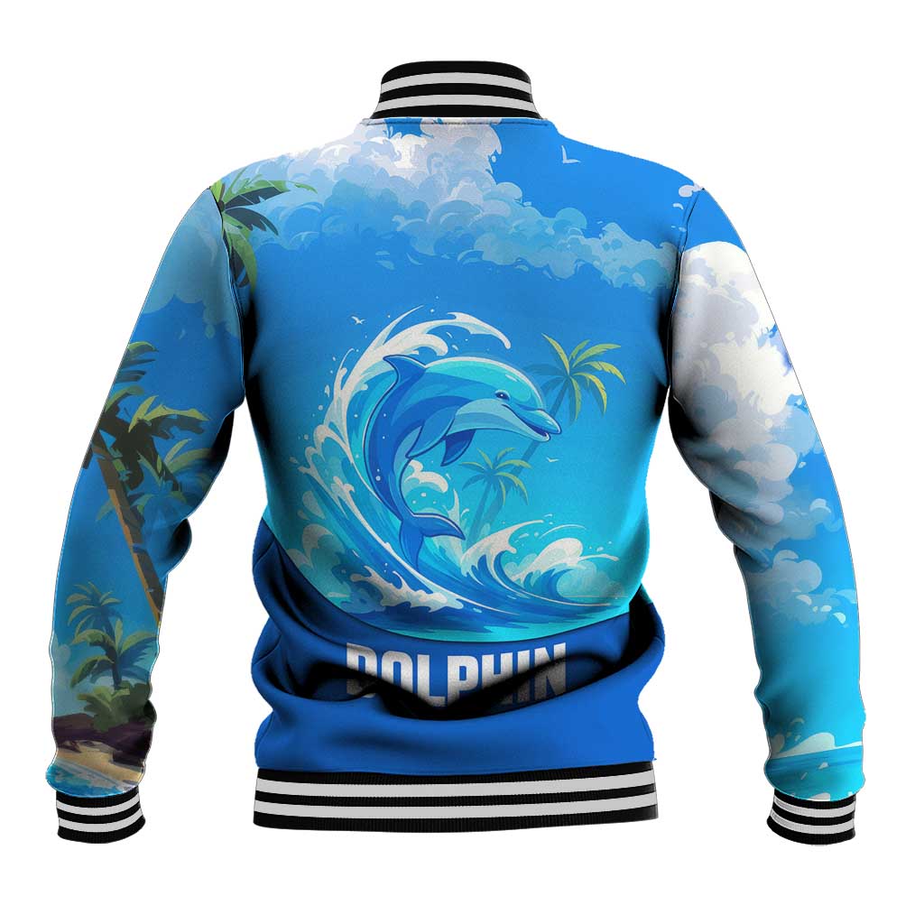 Saint Vincent and the Grenadines Dolphin Baseball Jacket with Ocean Wave and Tropical Island Design - Wonder Print Shop