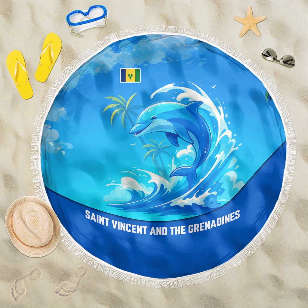 Saint Vincent and the Grenadines Dolphin Beach Blanket with Ocean Wave and Tropical Island Design - Wonder Print Shop