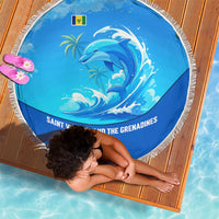 Saint Vincent and the Grenadines Dolphin Beach Blanket with Ocean Wave and Tropical Island Design - Wonder Print Shop