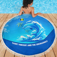 Saint Vincent and the Grenadines Dolphin Beach Blanket with Ocean Wave and Tropical Island Design - Wonder Print Shop