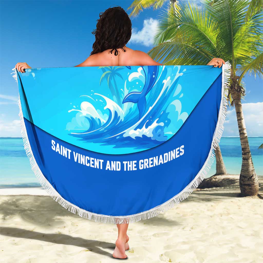 Saint Vincent and the Grenadines Dolphin Beach Blanket with Ocean Wave and Tropical Island Design - Wonder Print Shop