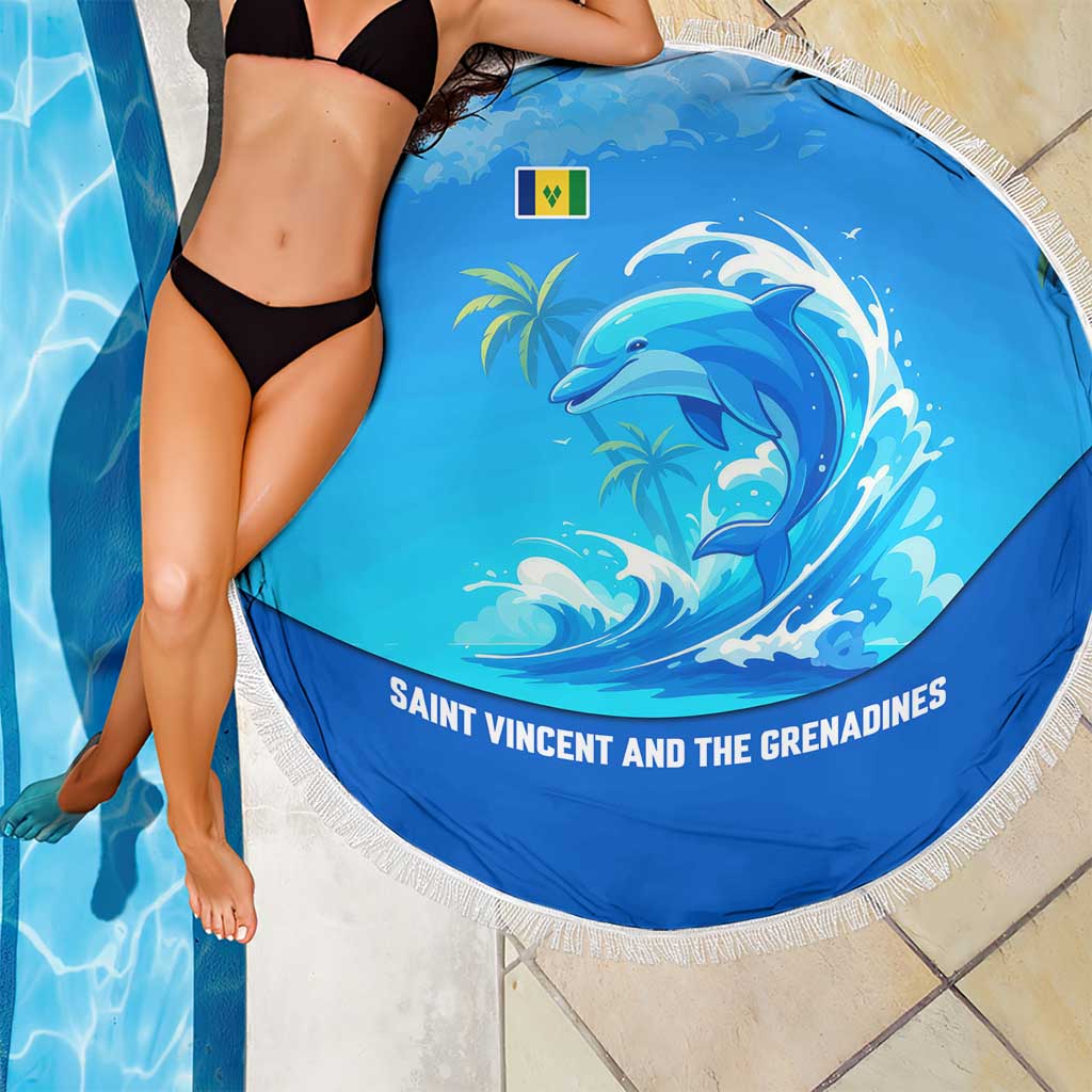 Saint Vincent and the Grenadines Dolphin Beach Blanket with Ocean Wave and Tropical Island Design - Wonder Print Shop