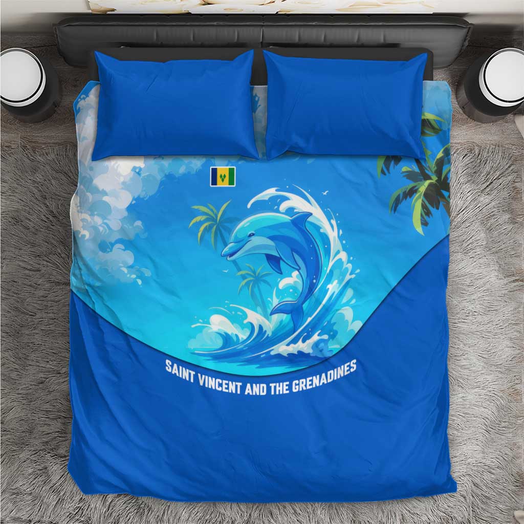 Saint Vincent and the Grenadines Dolphin Bedding Set with Ocean Wave and Tropical Island Design - Wonder Print Shop