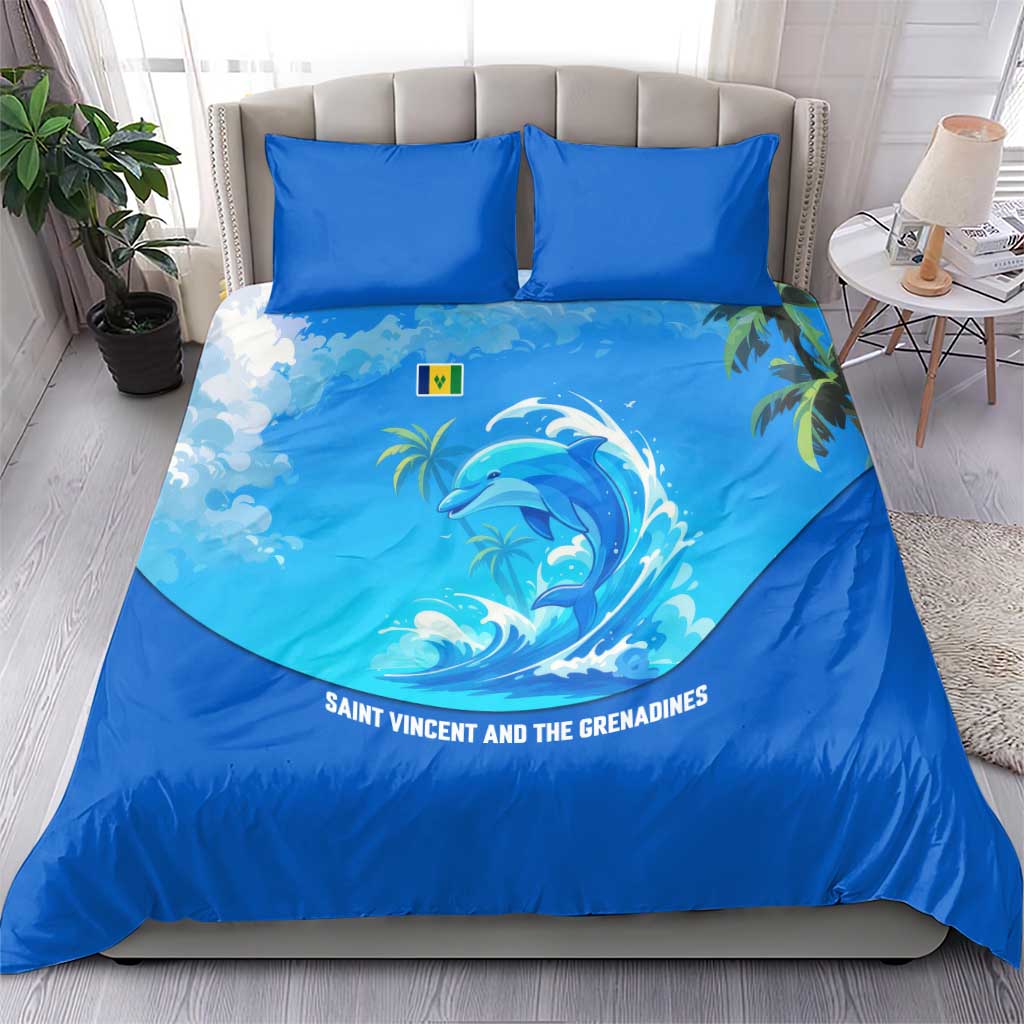 Saint Vincent and the Grenadines Dolphin Bedding Set with Ocean Wave and Tropical Island Design - Wonder Print Shop