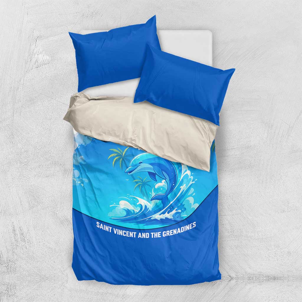 Saint Vincent and the Grenadines Dolphin Bedding Set with Ocean Wave and Tropical Island Design - Wonder Print Shop