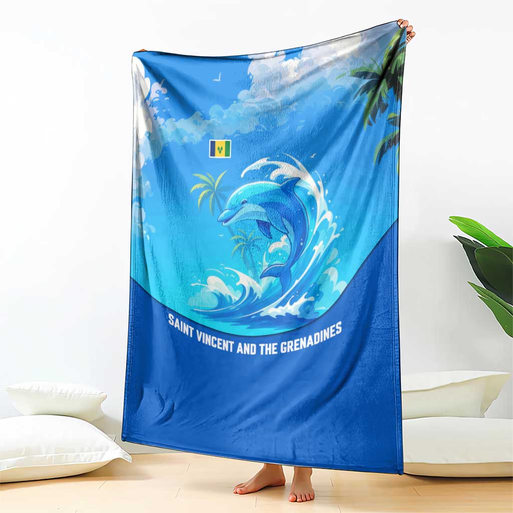 Saint Vincent and the Grenadines Dolphin Blanket with Ocean Wave and Tropical Island Design - Wonder Print Shop