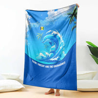 Saint Vincent and the Grenadines Dolphin Blanket with Ocean Wave and Tropical Island Design - Wonder Print Shop