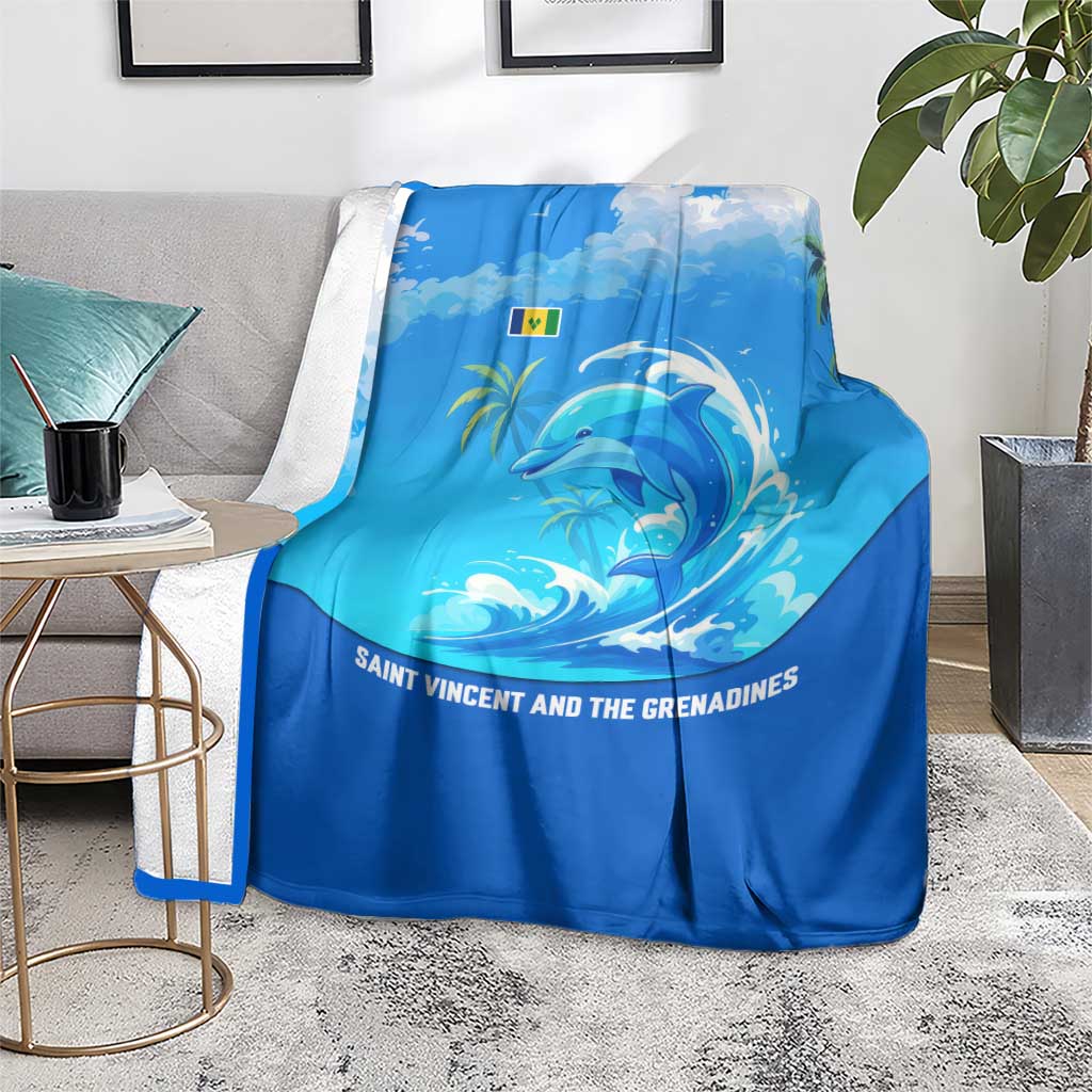 Saint Vincent and the Grenadines Dolphin Blanket with Ocean Wave and Tropical Island Design - Wonder Print Shop