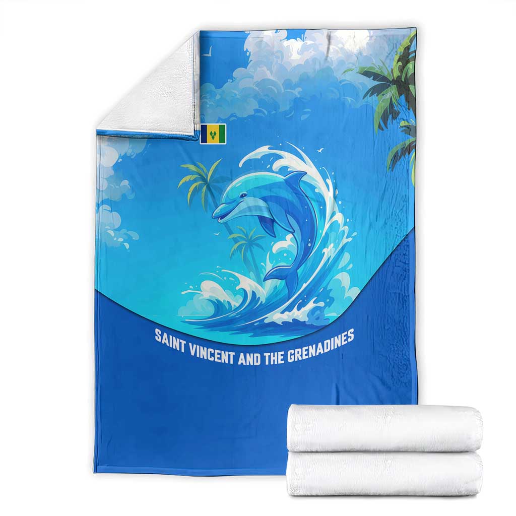 Saint Vincent and the Grenadines Dolphin Blanket with Ocean Wave and Tropical Island Design - Wonder Print Shop