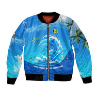 Saint Vincent and the Grenadines Dolphin Bomber Jacket with Ocean Wave and Tropical Island Design - Wonder Print Shop