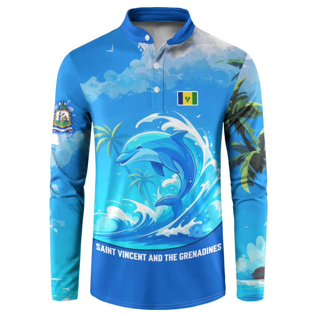 Saint Vincent and the Grenadines Dolphin Button Sweatshirt with Ocean Wave and Tropical Island Design - Wonder Print Shop
