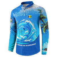 Saint Vincent and the Grenadines Dolphin Button Sweatshirt with Ocean Wave and Tropical Island Design - Wonder Print Shop