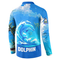 Saint Vincent and the Grenadines Dolphin Button Sweatshirt with Ocean Wave and Tropical Island Design - Wonder Print Shop