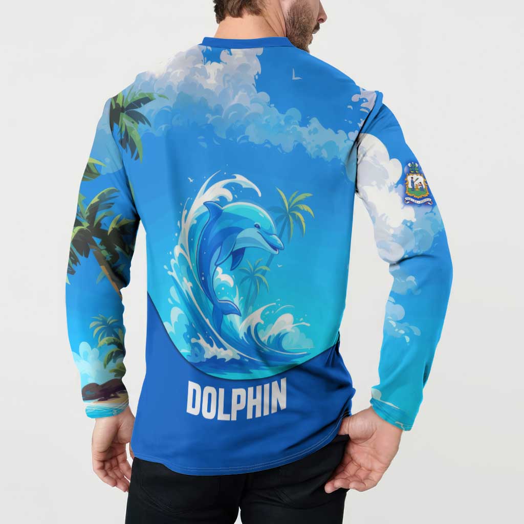 Saint Vincent and the Grenadines Dolphin Button Sweatshirt with Ocean Wave and Tropical Island Design - Wonder Print Shop