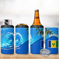 Saint Vincent and the Grenadines Dolphin 4 in 1 Can Cooler Tumbler with Ocean Wave and Tropical Island Design - Wonder Print Shop
