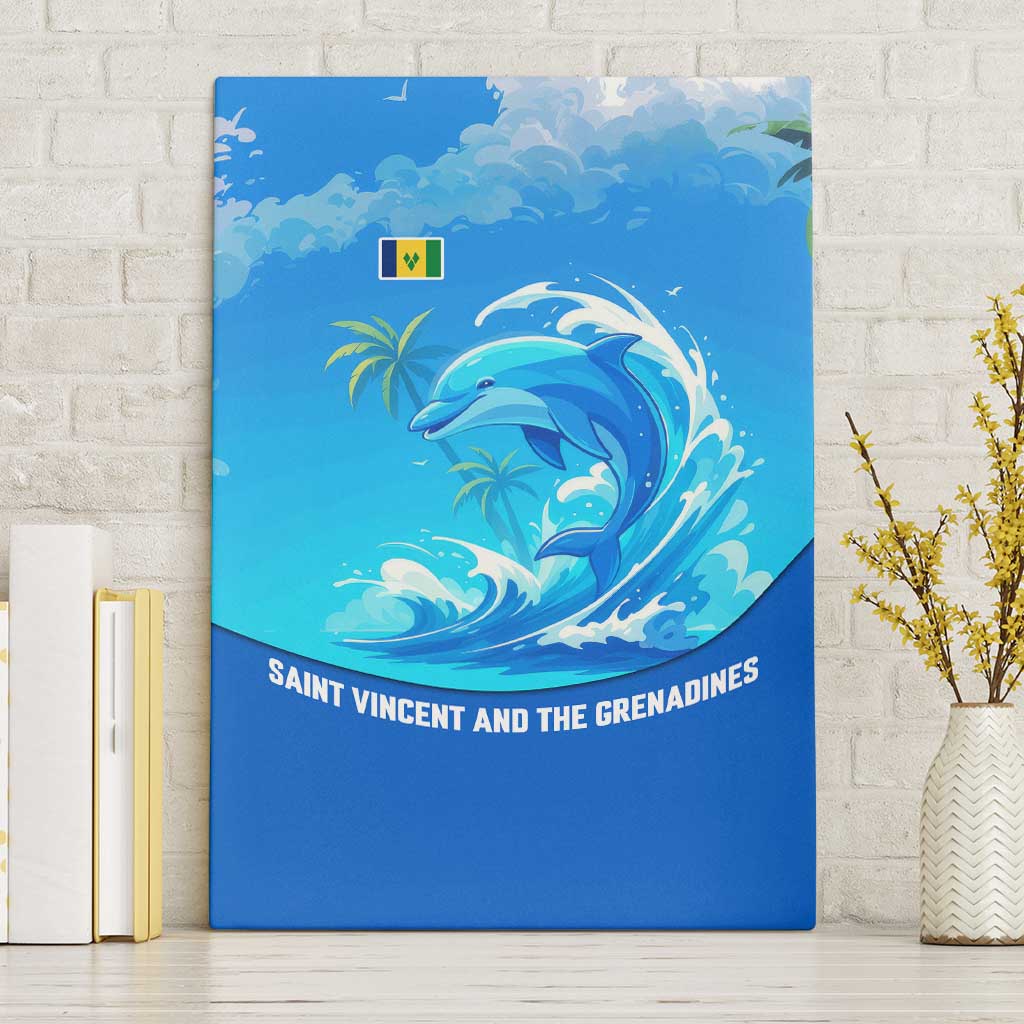 Saint Vincent and the Grenadines Dolphin Canvas Wall Art with Ocean Wave and Tropical Island Design - Wonder Print Shop