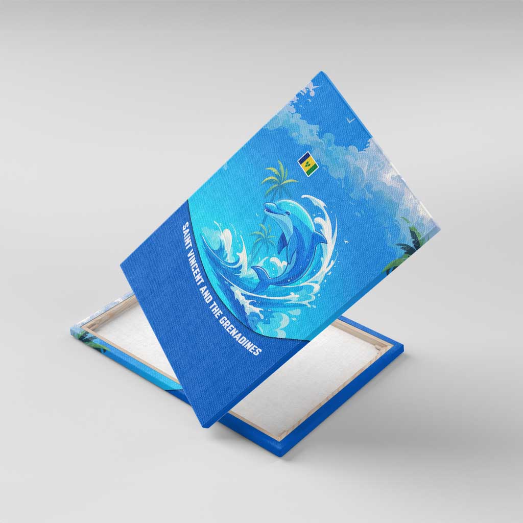 Saint Vincent and the Grenadines Dolphin Canvas Wall Art with Ocean Wave and Tropical Island Design - Wonder Print Shop