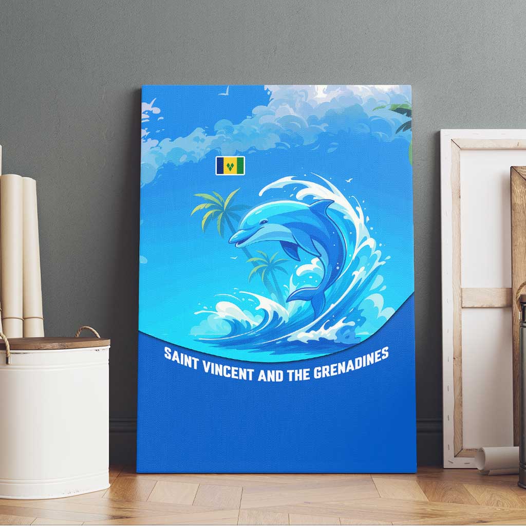 Saint Vincent and the Grenadines Dolphin Canvas Wall Art with Ocean Wave and Tropical Island Design - Wonder Print Shop