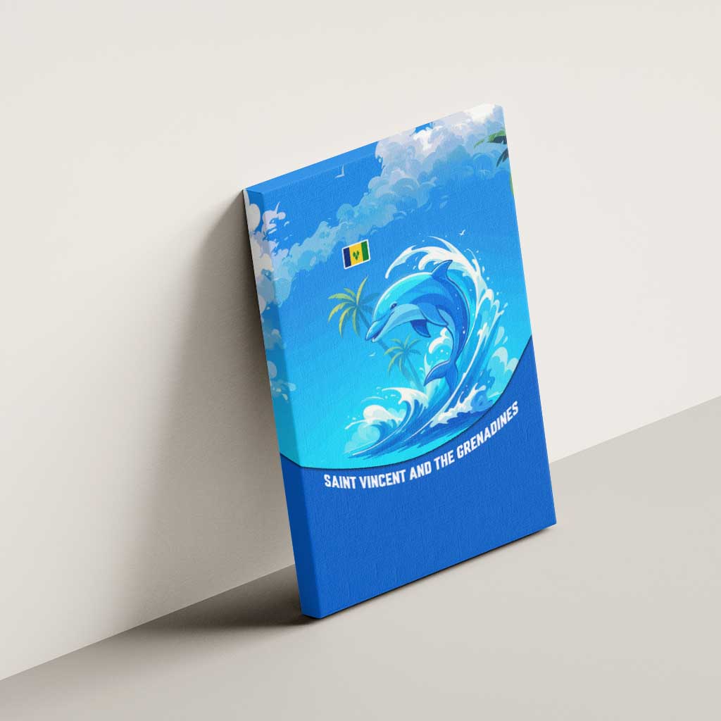 Saint Vincent and the Grenadines Dolphin Canvas Wall Art with Ocean Wave and Tropical Island Design - Wonder Print Shop