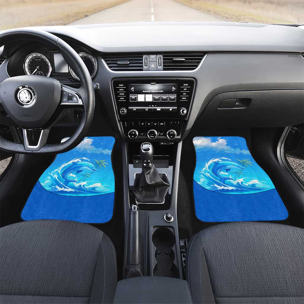 Saint Vincent and the Grenadines Dolphin Car Mats with Ocean Wave and Tropical Island Design - Wonder Print Shop