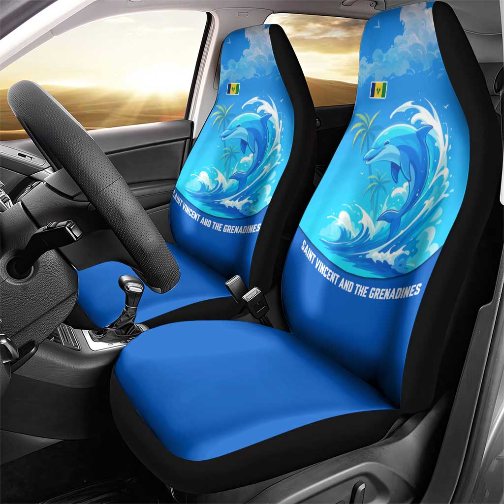Saint Vincent and the Grenadines Dolphin Car Seat Cover with Ocean Wave and Tropical Island Design - Wonder Print Shop