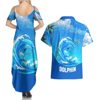 Saint Vincent and the Grenadines Dolphin Couples Matching Summer Maxi Dress and Hawaiian Shirt with Ocean Wave and Tropical Island Design - Wonder Print Shop