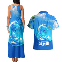 Saint Vincent and the Grenadines Dolphin Couples Matching Tank Maxi Dress and Hawaiian Shirt with Ocean Wave and Tropical Island Design - Wonder Print Shop